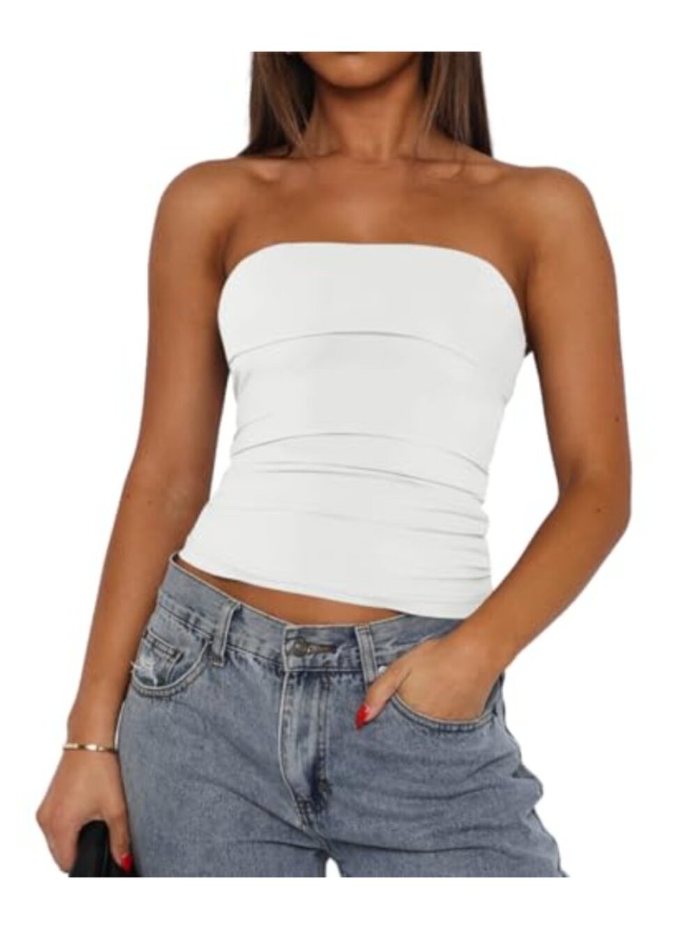 Slim Fit Strapless Tube Top Double Lined Nylon Spandex Going Out Tank